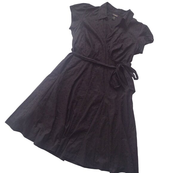 Lane Bryant Black Faux Wrap Dress XXL Cotton Eyelet Retro Midi 24 Runs Small 2X - Picture 11 of 11